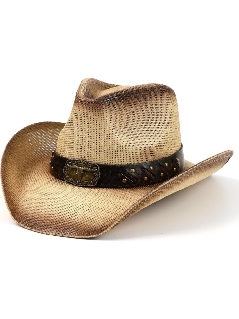 Unisex Cattle Beige Straw Wide Brim Shapeable Chin Strap Cowboy Western Hat